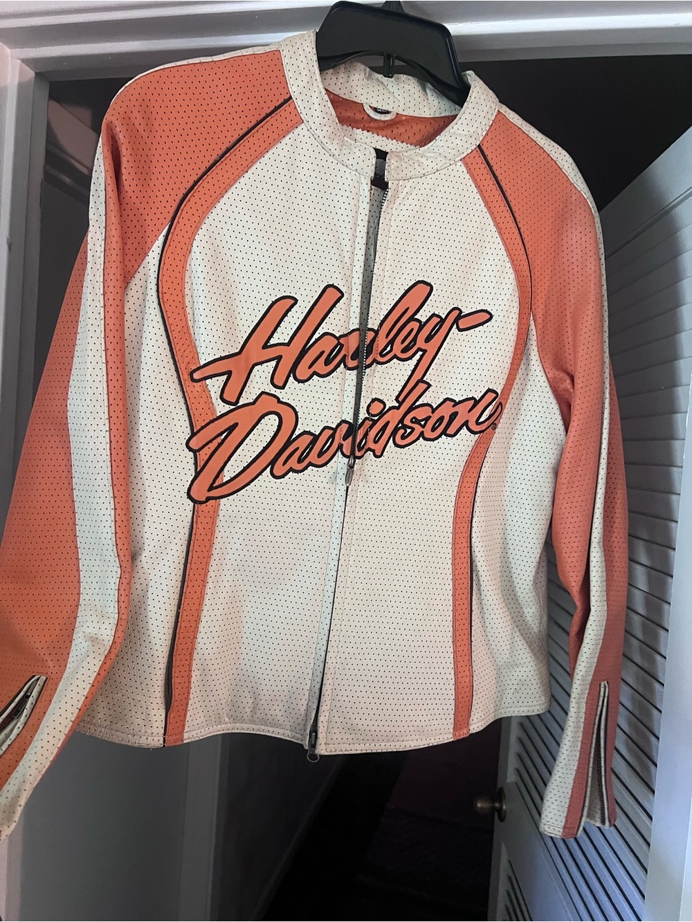 Harley-Davidson White and Coral Pink Perforated Racing Jacket